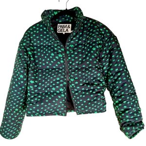 Pam & Gela Black and Green Star Puffer Jacket